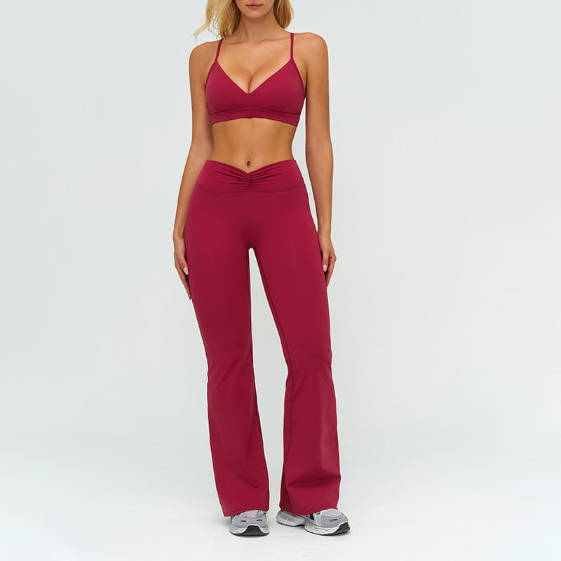 Removable bra pads + High-waisted flared pants 2-piece set