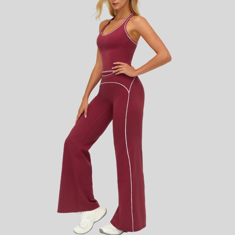 Contrasting racerback tank top+ High-waisted wide-leg pants 2-piece set