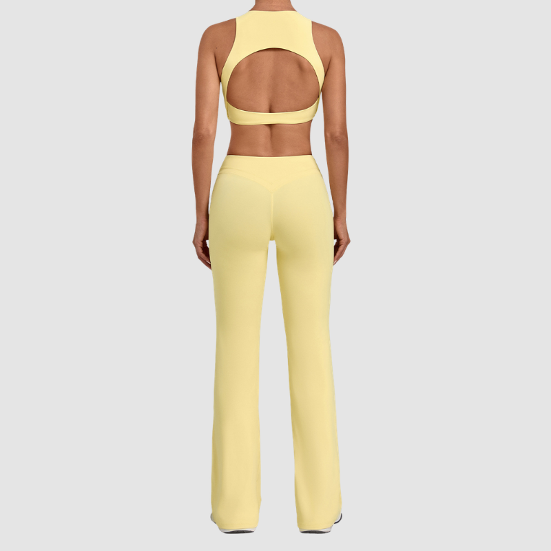 Wholesale Women's Sleeveless Yoga Set – Tummy Control Butt-Lifting Flare Pants 1081+9089