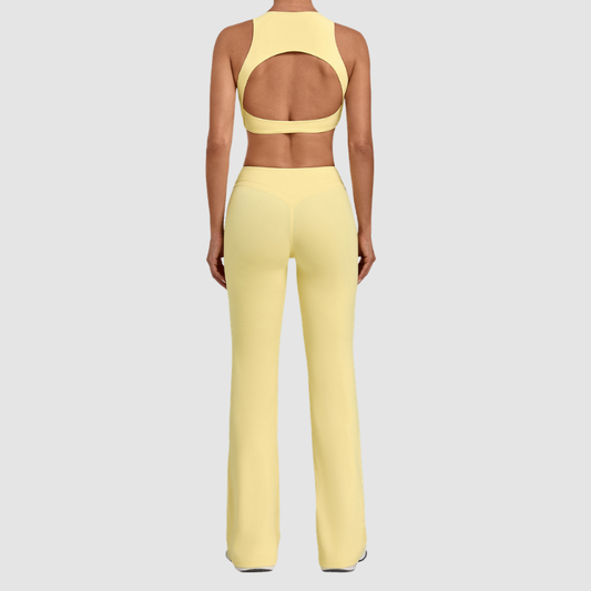 Wholesale Women's Sleeveless Yoga Set – Tummy Control Butt-Lifting Flare Pants 1081+9089