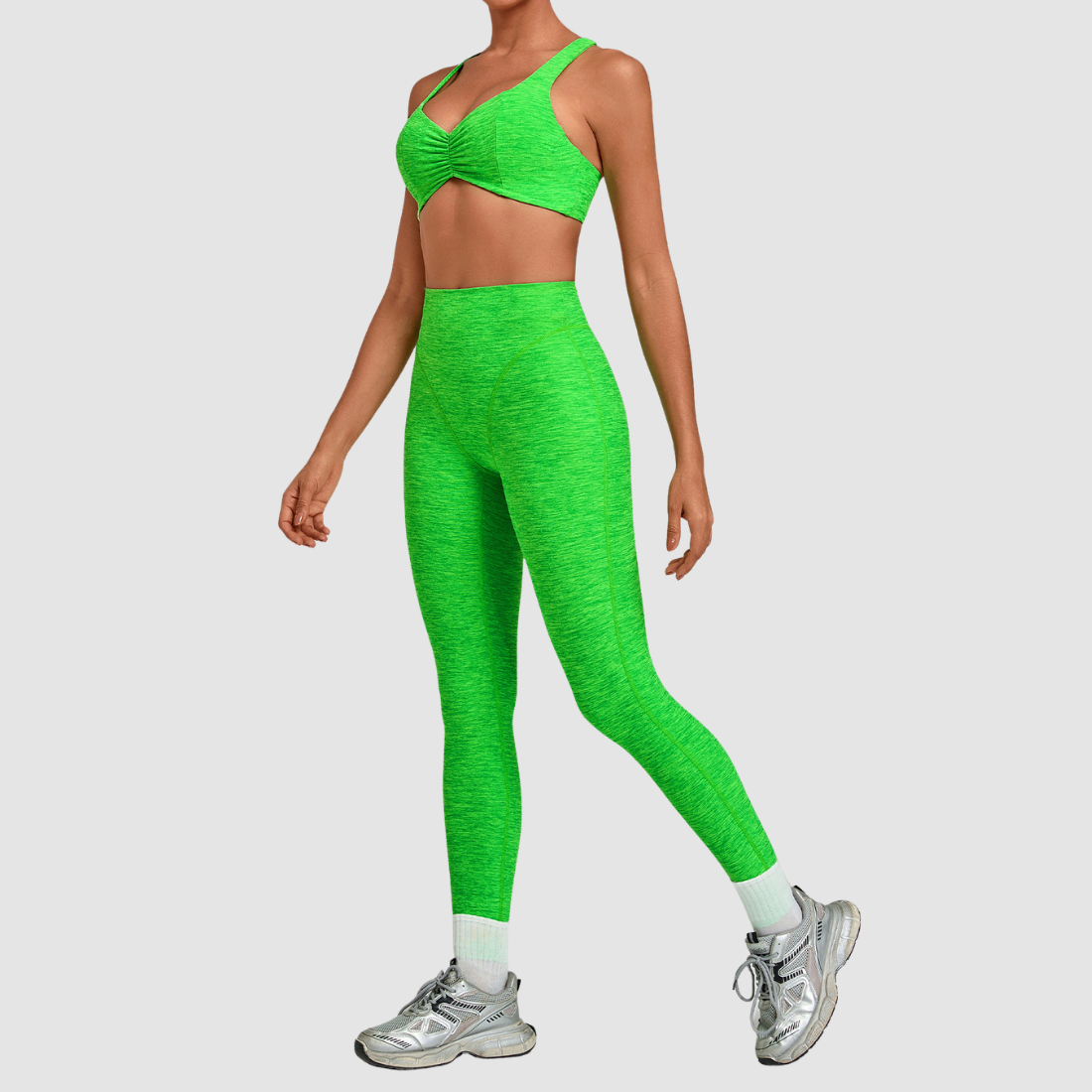 [Wholesale Women’s Ruched Sports Bra & High-Waist Leggings Yoga Set – 9291+1567]