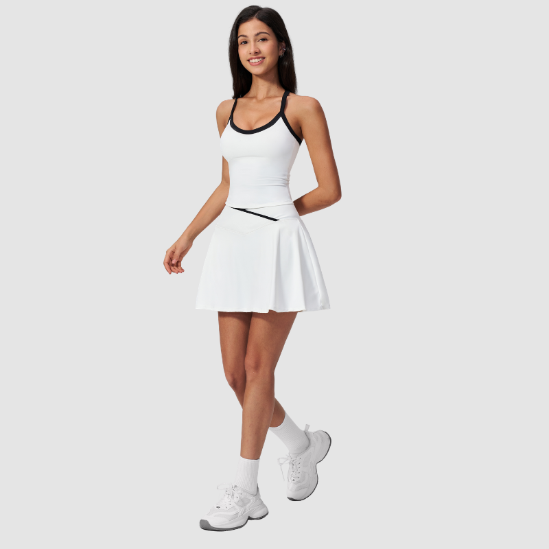Wholesale I-Shape backless Naked-Feel Sports Bra & Pleated Tennis Skirt Set
