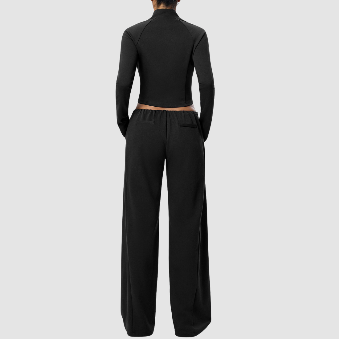 Wholesale Women's Activewear Cotton Stand-Collar Zip-Up Jacket & Wide-Leg Pants Warm Set