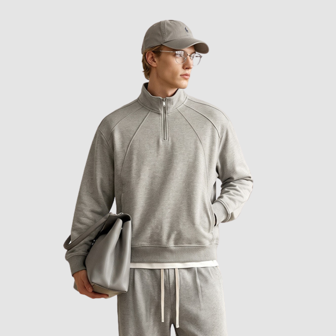 Wholesale Men’s Relaxed Half-Zip Polo Sweatshirt – Windproof Cotton Blend