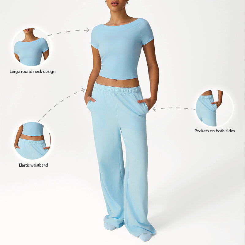 Cropped T-Shirt + Loose Sports Pants 2-Piece Set