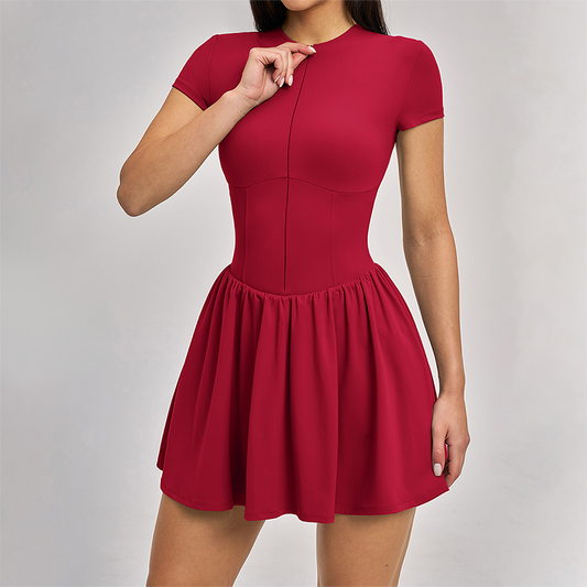 Solid Half Zipper Pleated Anti-Exposure Tennis Dress
