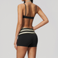 Wholesale Women's Polka Dot & Stripe Yoga Set Halter Neck Sports Bra & Shorts w/ Chest Pad