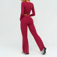 Slim-fitting long-sleeved top + High-waisted flared pants 2-piece set