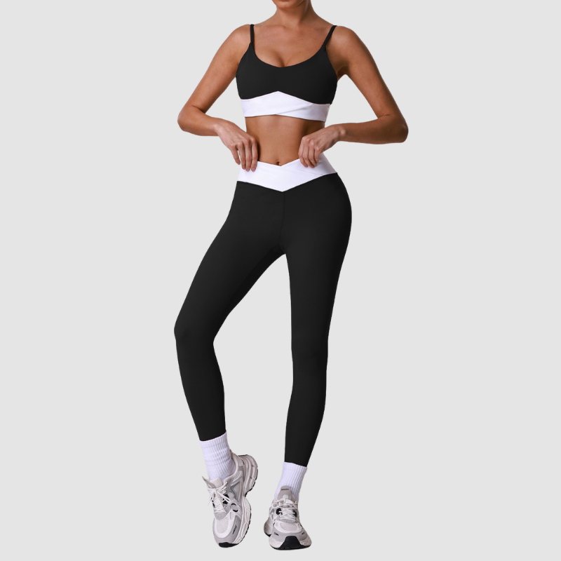 Wholesale Women's Naked-Feel Color-Block Racerback Sports Bra + V-Waist 7/8 Leggings Set – Yoga Fitness Activewear