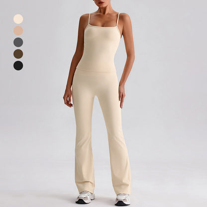 Cinghie sottili canotta top + pantaloni gambe svasati set a 2 pezzi