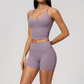Wholesale Women's Cross-Back High Waist Yoga Set Sports Bra & Shorts with Chest Pad
