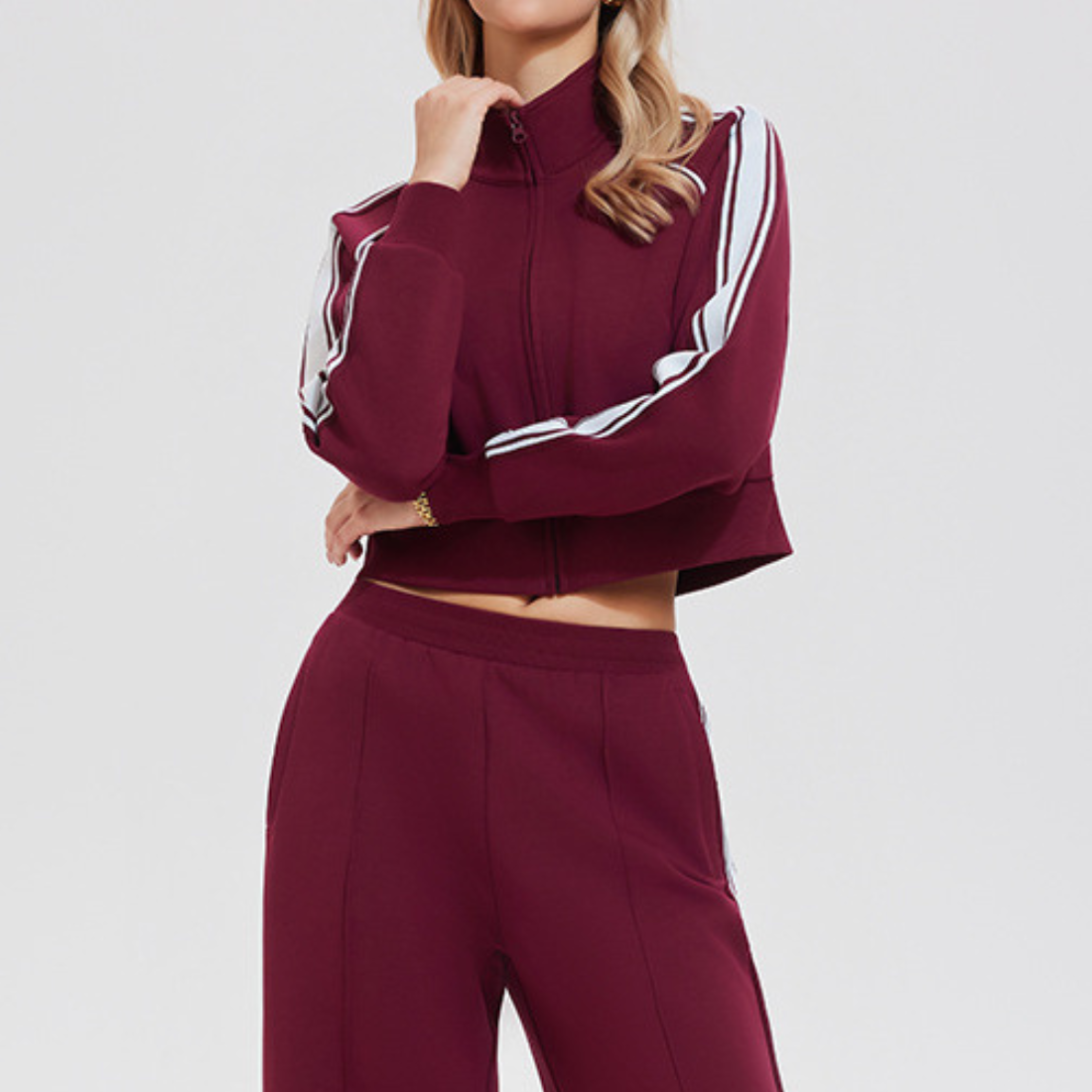 Women's Activewear Color-Block Jacket & Straight-Leg Pants Sports Set