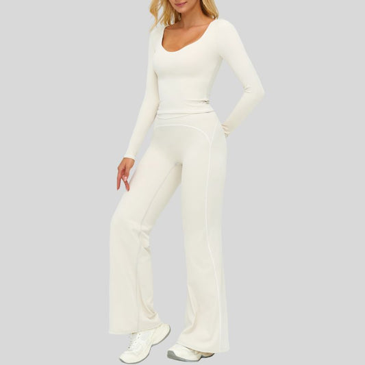 Wholesale Color-blocked long-sleeved sports top+ High-waisted | Wonderxfans bulk activewear