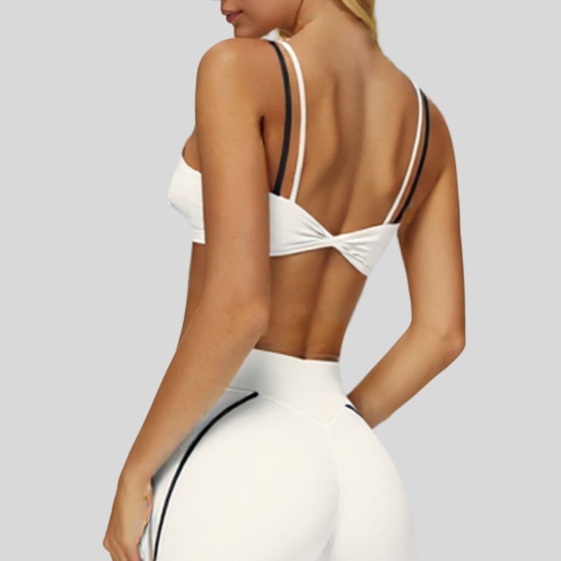 Faux two-piece color-blocked sports bra