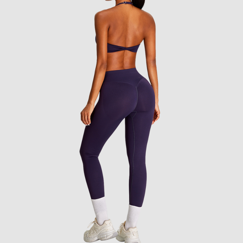 Wholesale Seamless Halter Sports Bra & High-Waist Leggings Set – Naked-Feel Peach-Lift Yoga 2-Piece
