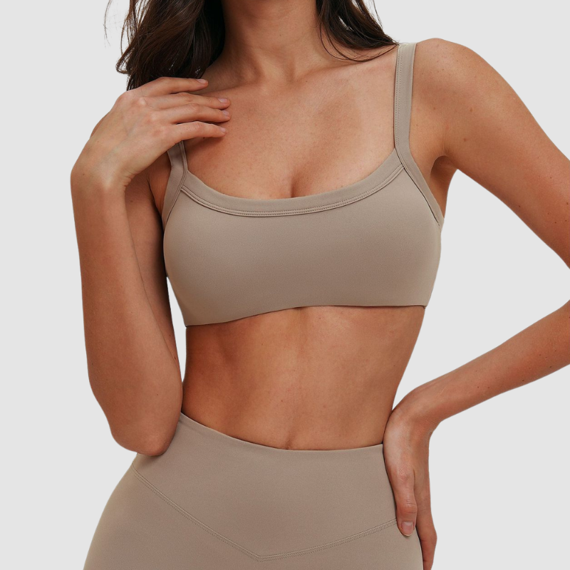 Wholesale Brushed Double-Strap Sports Bra – Open-Back Seam-Detail Yoga Bra with Chest Pad