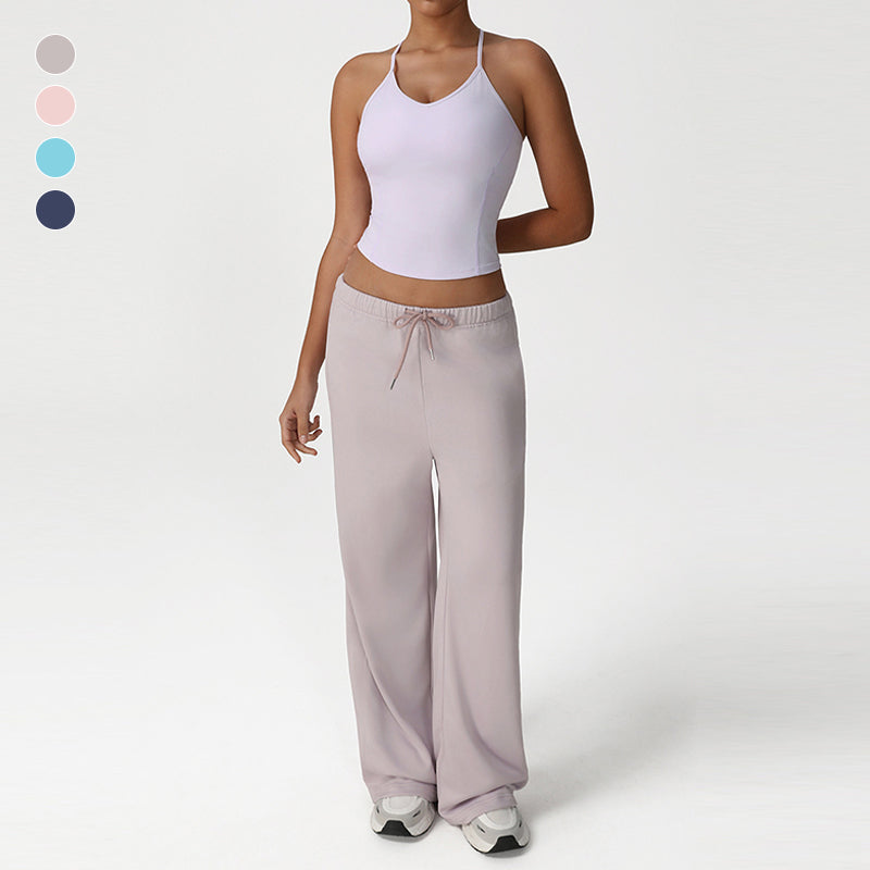 Thin Straps Crop Top + Loose Sports Pants 2-Piece Set