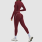 Color blocking nude sports jacket+Sport Bra+Legging running fitness 3-piece set