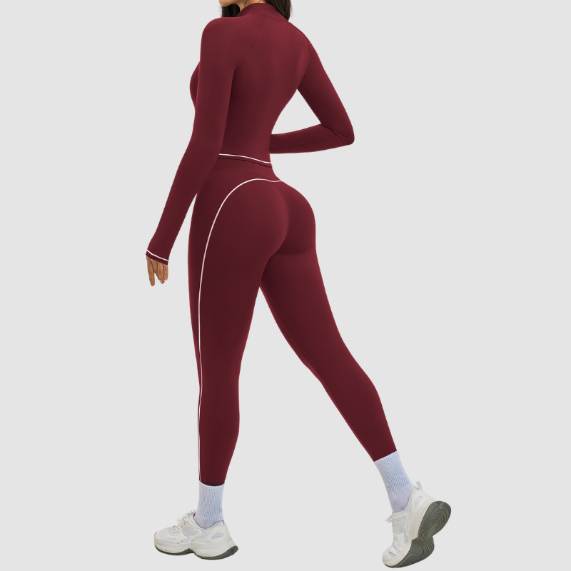 Color blocking nude sports jacket+Sport Bra+Legging running fitness 3-piece set