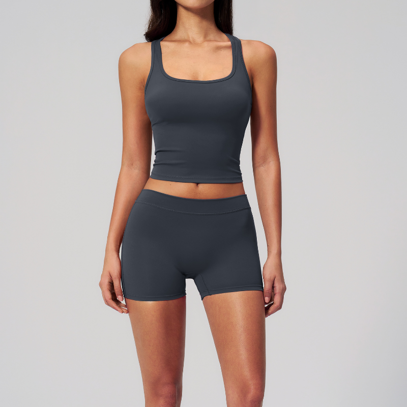 Wholesale Women's I-shape Back Tank Top & Booty-Lift Shorts Set – Seam-Detail Naked-Feel Yoga 2-Piece Set