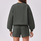 Round neck loose casual sweatshirt+Loose-fitting athletic shorts 2-piece set