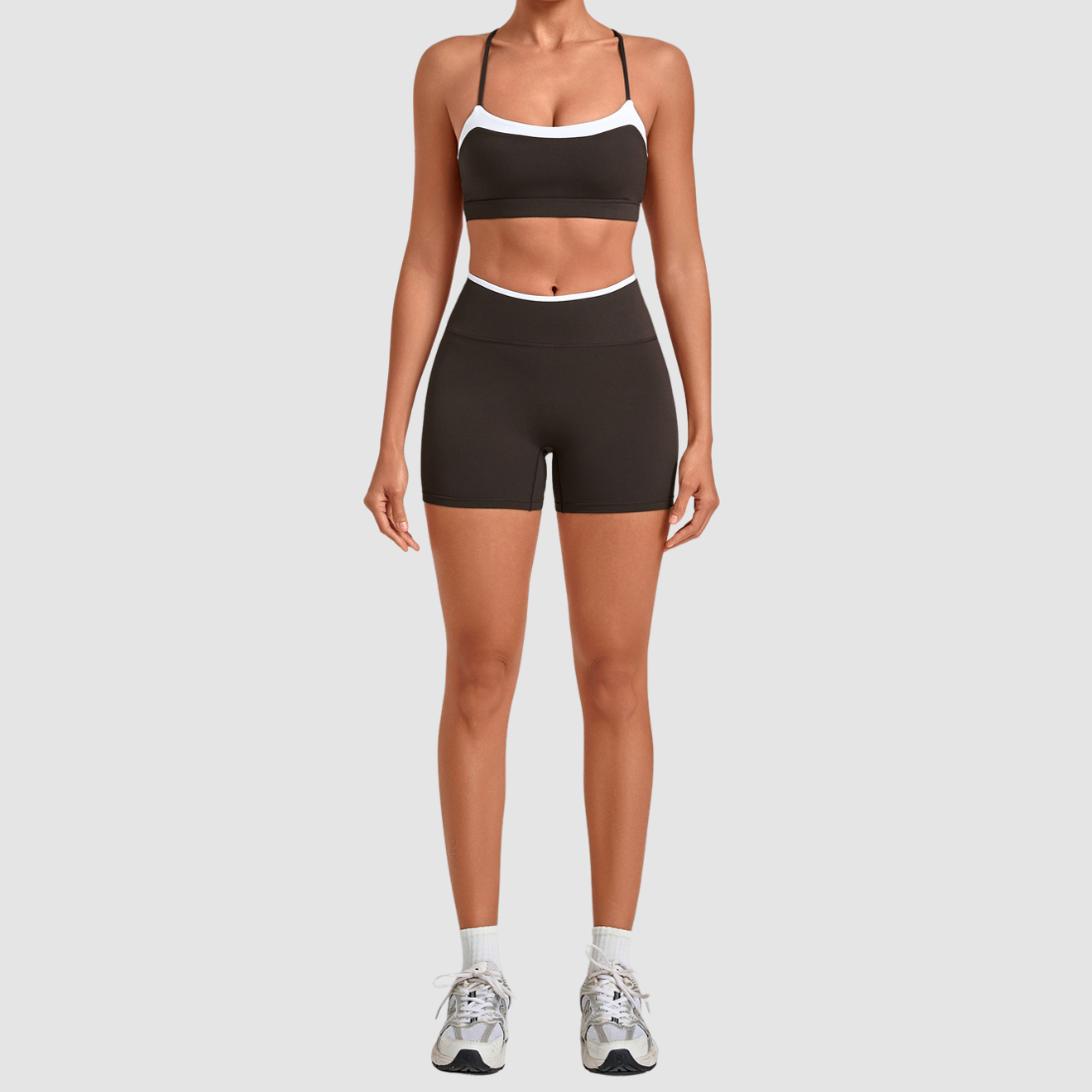 Wholesale Women’s Contrast Sports Bra & High-Waist Biker Shorts Yoga Set