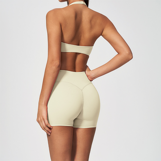 Wholesale Women's Halter Neck Yoga Set – Padded Bra & High-Waist Shorts Activewear
