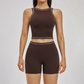 Wholesale Color Block Yoga Halter Vest + Shorts 2-Piece Set