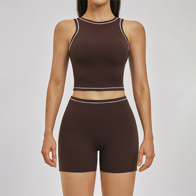 Wholesale Color Block Yoga Halter Vest + Shorts 2-Piece Set