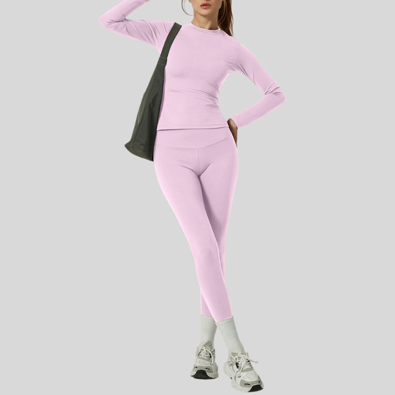 Long-Sleeve Slim Fit Tee+High-waisted leggings 2-piece set