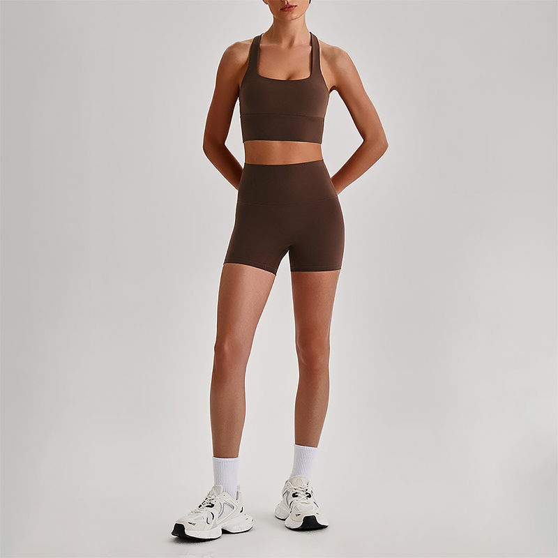 Wholesale Cross-Back Sports Bra & High-Waist Biker Shorts Set – Naked-Feel Quick-Dry Yoga 2-Piece
