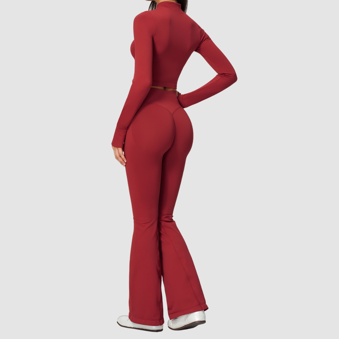 Wholesale Women's Stand-Collar Zip Jacket & Flared Yoga Pants Set