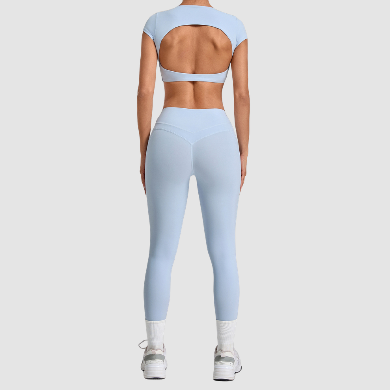 Wholesale Women's Naked-Feel Short Sleeve Crop Top + High-Waist Leggings Set – Moisture-Wicking Yoga Fitness Activewear