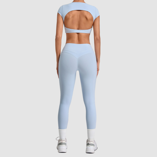 Wholesale Women's Naked-Feel Short Sleeve Crop Top + High-Waist Leggings Set – Moisture-Wicking Yoga Fitness Activewear