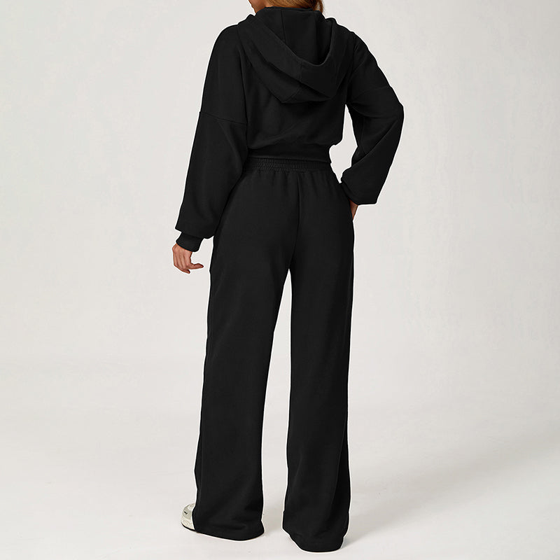 Cropped Hooded Sweatshirt + Loose Sweatpants 2-Piece Set