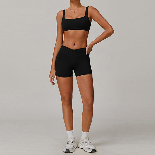 Bras deportivos de secado rápido y pantalones cortos de cintura alta de 2 piezas