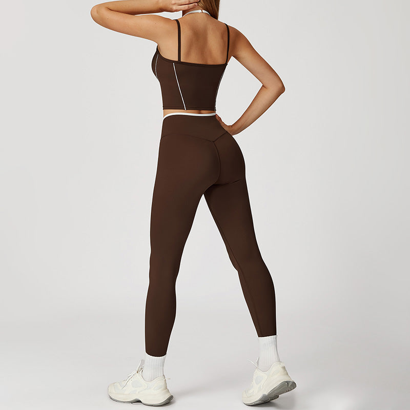 Fake two-piece halter tank top + High Waist leggings 2-piece Set