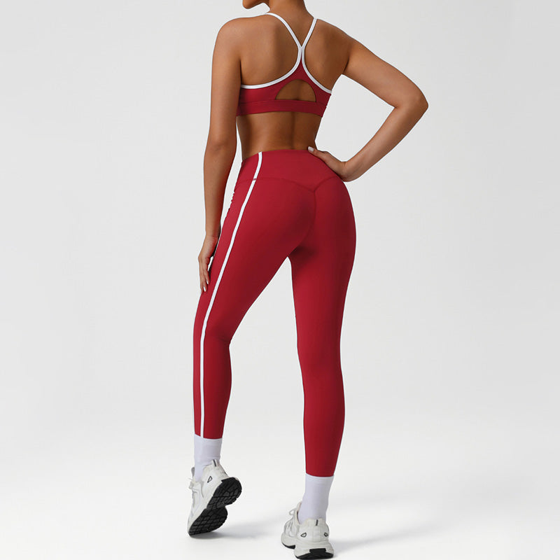Cross-Back Color-Blocked Bra + High-Waisted Butt-Lifting Leggings 2-Piece Set