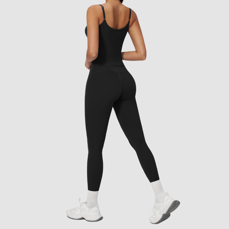 Wholesale Seam-Detail Racerback Tank Top & High-Waist Leggings Set – Brushed Yoga 2-Piece