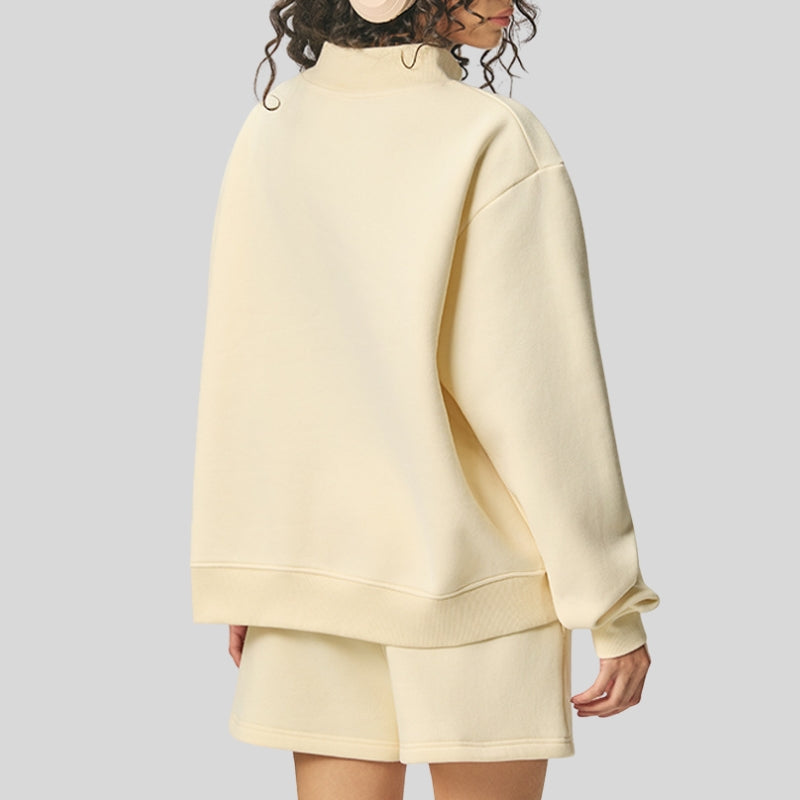 Semi-High Neck Top + Drawstring Shorts 2-piece set