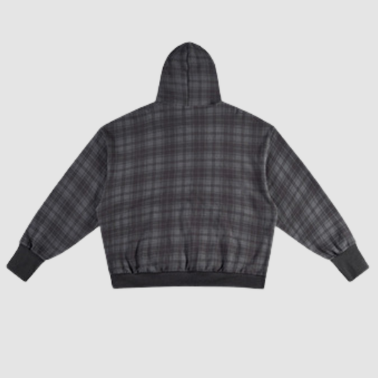Wholesale Unisex Heavyweight Plaid Hooded Cotton Sweatshirt