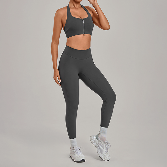 Wholesale Zipper Tank Top+Highlighted Legging 2-piece Set