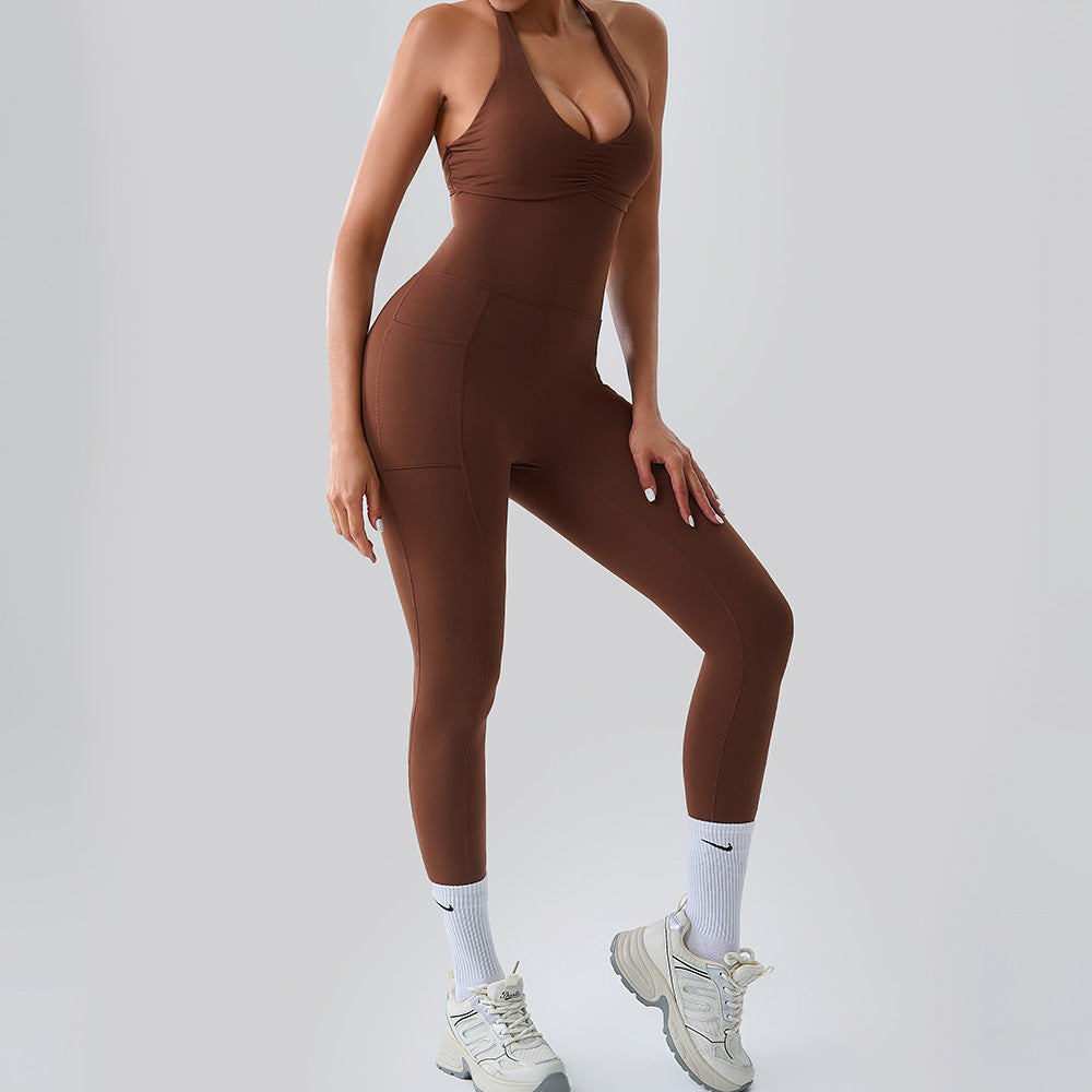 Halter hollow out quick dry sports jumpsuit