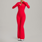 Zipper long sleeved backless fitness jumpsuit