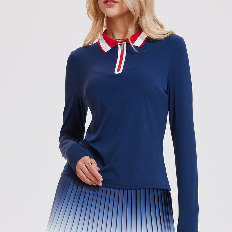Colorblock polo collar sports top