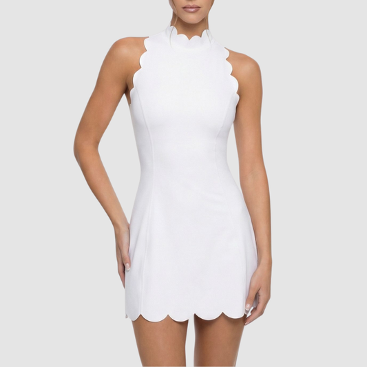 Wholesale Scallop-Hem Halter Tennis Dress with Built-In Safety Shorts – Naked-Feel Athletic Dress