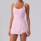 Wholesale Women's Spaghetti Strap Tennis Dress – Feather-Trim Anti-Exposure Fitness Dress