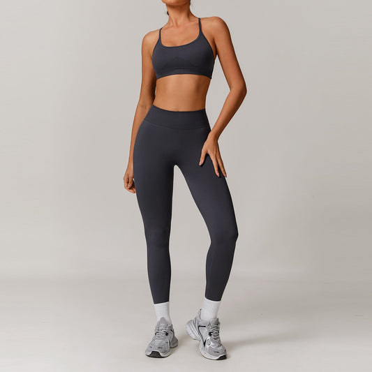 Seamless yoga bra + high waist leggings 2-piece set