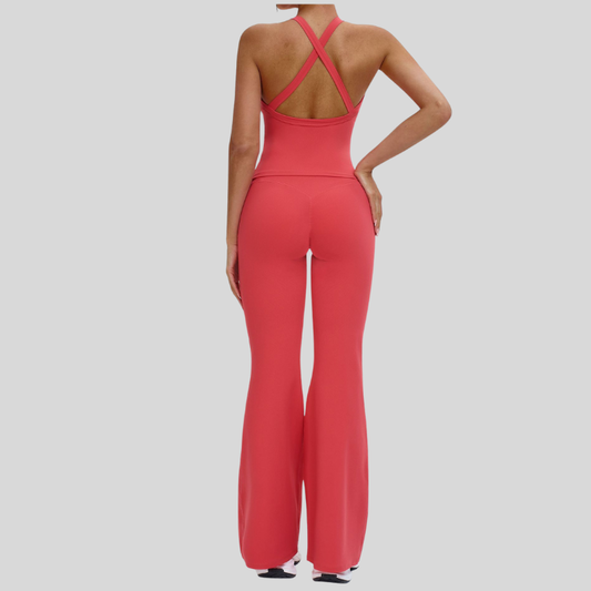 Wholesale criss-cross back vest + flared pants