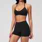 Wholesale Women's Halter Neck Sports Bra & High-Waist Booty Shorts Set – Seam-Detail Quick-Dry 2-Piece Yoga Set